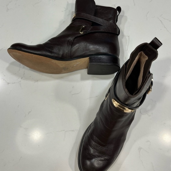 Michael Kors Arley Moto Brown Leather Ankle Boots 7 - Picture 4 of 15